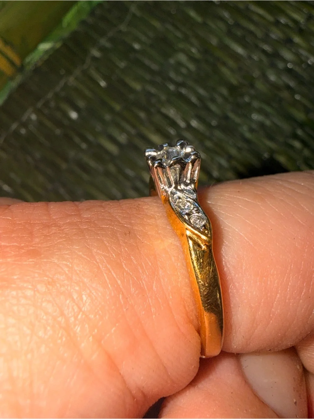 Classic Two-Tone Floral Clear Stone Accent Ring